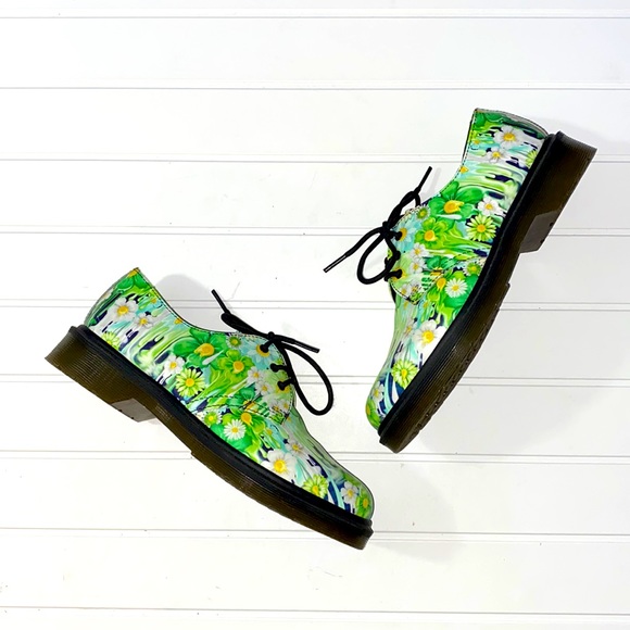 Dr. Martens Shoes - Dr. Martens 1461 Green Slime Floral Paint Slick Backhand